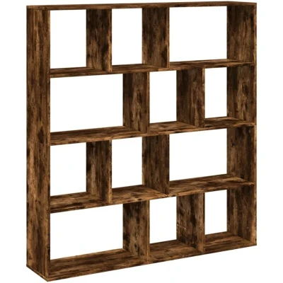Image of vidaXL Book Cabinet Bookcase Storage Bookshelf in Smoked Oak Engineered Wood, 12 Compartments, 132 x 29 141.5 cm, Modern Library Shelving Unit