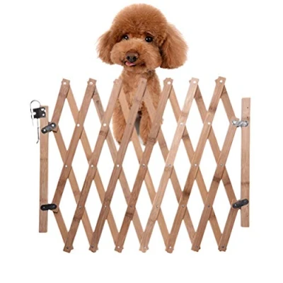 Image of Retractable Pet Gate, Wood Dog Sliding Door Indoor Gate Doorway Stairs Puppy Safety Fence, Height 48cm, telescopic length 60 110cm