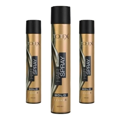 Image of Totex Hair Styling Gold Spray Long Lasting Perfect Shine Aerosol For Professional Hairdressers Salons Barbers &amp; Barber Shop 400 ml (Pack Of 3)