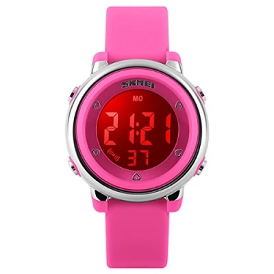 Image of SKMEI Girls Cute Clear Digital Display Watch in Pink Perfect for Age 5+ Stopwatch Alarm Water Resistant Easy to Read
