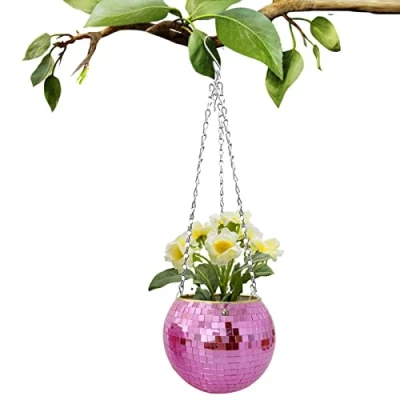 Image of SYNYEY Disco Ball Planter Silver Mirror Planter,6 inch Farmhouse Cute Planters Hanging Baskets For Plants Indoor Container
