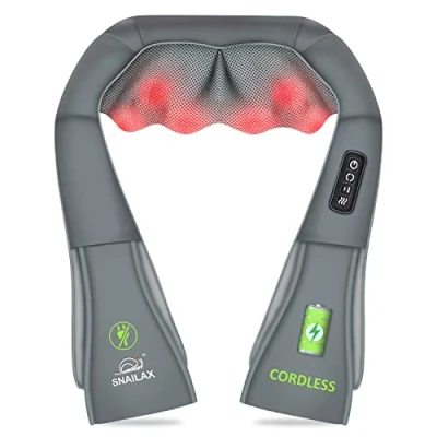 Image of Snailax Cordless Shiatsu Neck Back Massager with Heat, Shoulder Massager, Portable Rechargeable Massagers for and Pain Relief, Electric Pillow, Gifts Women, Men (Grey)