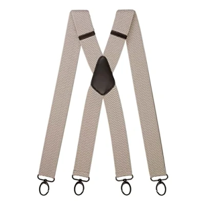 Image of Olata Heavy Duty X Shape Multi Purpose Wide Braces/Suspenders with Carabiner Clips 4cm. Light Grey (Black Clips)