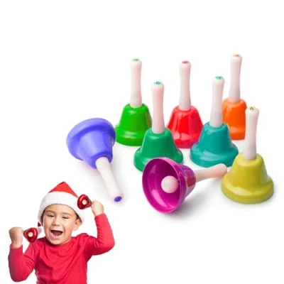 Image of Lizzy 1 x Rainbow Music Bells 8 Colour, 8cm Coloured Metal Diatonic Hand Set of Notes, Educational Percussion Musical Instruments for Children Bag Fillers