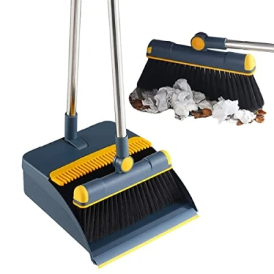 Image of Long Handled Dustpan And Brush, Broom Set, Household Dust Pan Combo With Handle, Floor Sweeper Set For Indoor Outdoor Offices Cleaning Sweeping