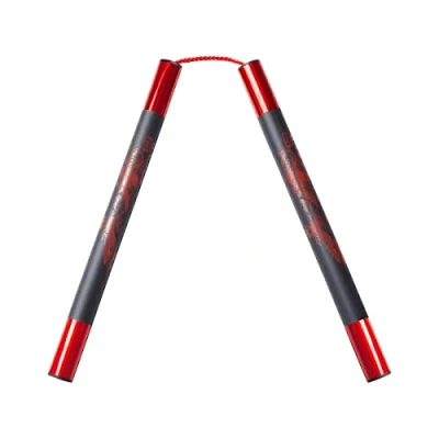 Image of Playwell Competition Deluxe Foam Rubber Speed Training Nunchucks With Cord (Chucks) 11&quot; Black/Red