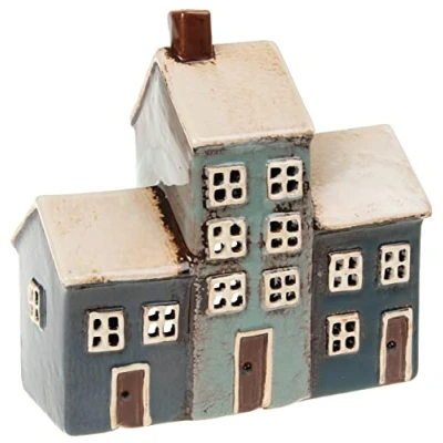 Image of Village Pottery Grey/Navy 3 House Tealight