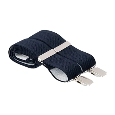 Image of Navy Blue Plain Trouser Braces Ribbed Elastic 35mm 4 Silver Clips 44 Inches Long (Standard Long, Blue)
