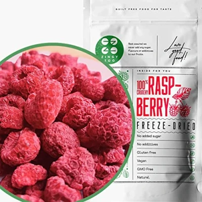 Image of Freeze Dried Raspberries Premium Vegan Raw Fruit Whole Pieces of Raspberry Berries Dehydrated Snacking, Baking, Cocktails, Drinks (90g)