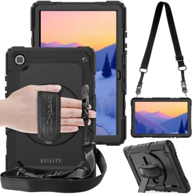 Image of TECHGEAR UTILITY Case fits Samsung Galaxy Tab A7 10.4&quot; (SM T500 / T503 T505 T509) Tough Rugged HEAVY DUTY Armour Shockproof Impact with 360 Rotating Stand, Hand &amp; Shoulder Strap Black