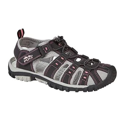 Image of PDQ Ladies Toggle Touch Fastening Sports Trail Sandals Black / Pink 3 UK