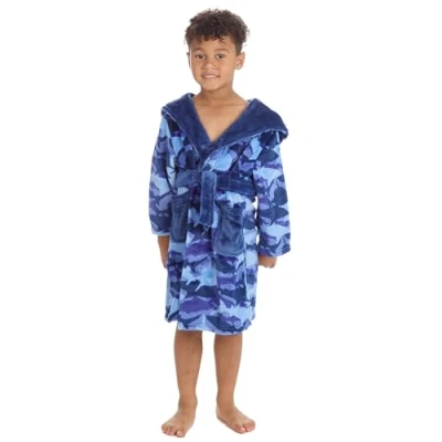 Image of Undercover Kids Shark Camo Dressing Gown 18C782 Blue 7 8 Years