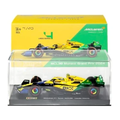 Image of HTLNUZD Bburago 1:43 2024 New F1 Mclaren MCL38#4 Lando Norris Monaco Edition Alloy Racing Car 1/43 Formula One Model Die Cast Adult Collection Vehicles Gift (Hardbound version)