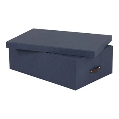Image of Bigso Box of Sweden Set 3 Storage Boxes with Lids Linen Look Organiser for Clothes, Office Equipment and More Wardrobe Handles Bedding or Seasonal Clothing Blue