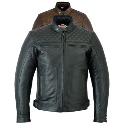 Image of Texpeed Mens Leather Motorcycle Jacket Touring Motorbike With Genuine Biker CE Armour (EN 1621 1) Protection Quilted Diamond Stitched Design Black 4XL