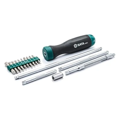 Image of SATA ST09343SJ 26 Piece Ratcheting Screwdriver Set with High Torque 45 Tooth Mechanism and Dual Material Handle, in Storage Case