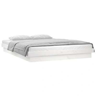 Image of vidaXL Double Solid Wood Bed Frame with LED Light Feature, Classic White Platform, Designed for 135 x 190 cm Mattress Easy Assembly Required