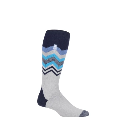 Image of Mens 1 Pair SOCKSHOP Heat Holders 1.0 TOG Slalom Adventure Ultra Lite Ski Socks Grey Zig Zag 6 11