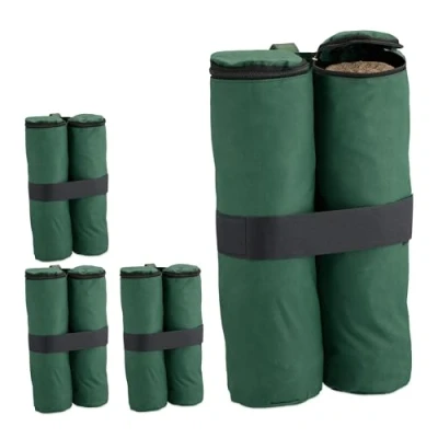 Image of Relaxdays Set of 4 Gazebo Sandbags, Oxford Fabric, Filling with Sand, Weights for Party Tents, 40 x 42 1.5 cm, Green, Polyester