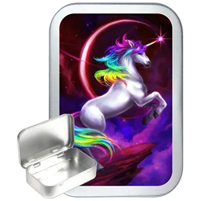Image of TEEZ Unicorn Rainbow 50ml Silver Hinged Tobacco Tin, 1oz Tin