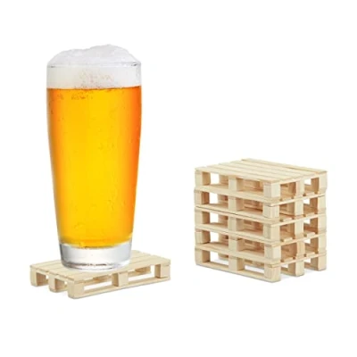 Image of 48 x Pallet Coasters in Set, Mini Pallets for Cups and Glasses, Wood, Drinks Coasters, 2 12 8 cm, Natural