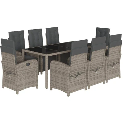 Image of vidaXL 9 Piece Garden Dining Set with Cushions Grey Poly Rattan