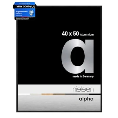 Image of nielsen Alpha Photo Frame 40x50cm Aluminium Picture Frame, Black with Protective Float Glass and Push Turn Clips Jet Matt