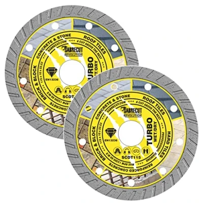 Image of 2 x SabreCut SCDT115_2 115mm (4.5&quot;) 10mm 22.23mm Bore Turbo Diamond Angle Grinder Circular Saw Blades Compatible with Bosch Dewalt Makita Milwaukee and Many Others