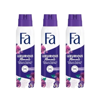 Image of Fa Luxurious Moments Deodorant Spray (3 x 150 ml), with the Fragrance of Pink Viola, without Aluminium for up to 48 Hours Protection, Leaves No