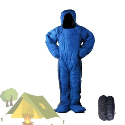 Image of Humanoid Sleeping Bag, Adult Lightweight Compact Bag Suit Full Body Wearable Jumpsuit, Walkable 3 4 Season Thermal Portable with Zippered Holes for Arms and Feet