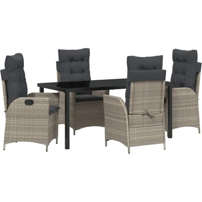 Image of vidaXL 5 Piece Garden Dining Set with Cushions Light Grey Poly Rattan