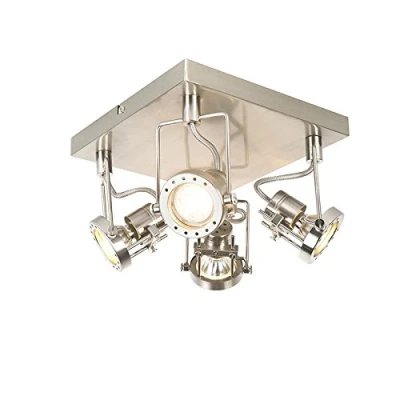 Image of Qazqa Industrial Spotlight Ceiling Steel I Nickel Matt Satin 4 Light Swivel and tilt Suplux Suitable for LED GU10 Way Surface Mounted spotway