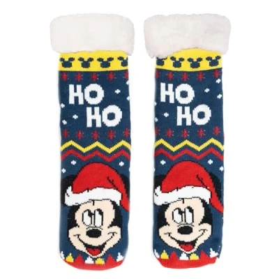 Image of Disney Mickey Mouse Hut Socks House for Women Cuddly Fluffy Winter Warm Socks, blue / red, 35 38