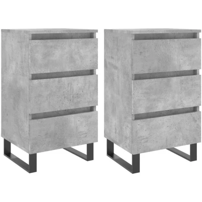 Image of vidaXL 2 pcs Bedside Cabinets in Concrete Grey, Engineered Wood Nightstands with 3 Drawers, Ideal for Bedroom Storage and Decor