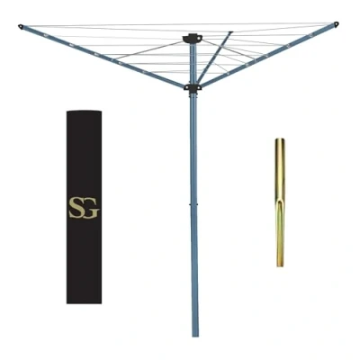 Image of SG Traders 3 Arm 30m Rotary Washing Line Outdoor, Heavy Duty Large Clothes Rotating Airer Dryer Garden use, Easy to Open and Close along with Ground Spike Cover, Silver (30m)