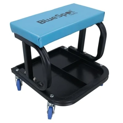 Image of AB Tools Garage Workshop Mechanics Padded Rolling Stool Chair Seat Swivel Wheels