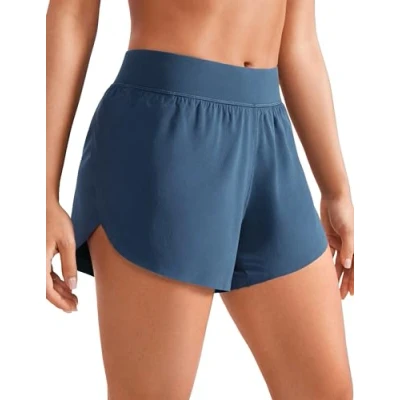 Image of CRZ YOGA Women&#039;s Mid Waisted Running Shorts Side Split Quick Dry Sports Lightweight Gym with Liner Stelindigo 14