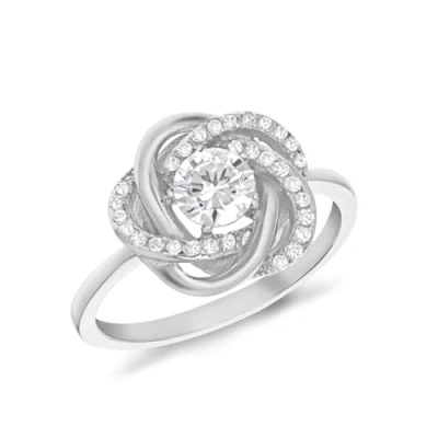 Image of Tuscany Silver Women&#039;s Sterling Rhodium Plated Cubic Zirconia Knot Ring Size L