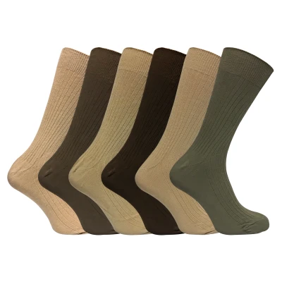 Image of Sock Snob 6 Pack Mens Soft 100% Cotton Breathable Coloured Ribbed Dress Socks Brown Size 12 15