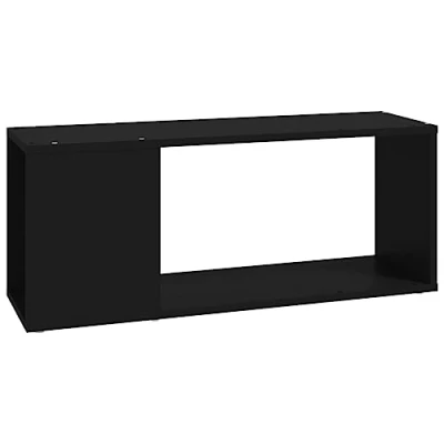 Image of vidaXL Engineered Wood TV Cabinet, Scandinavian Style Living Room Furniture, Black with Ample Storage Space, Easy Assembly Required (80x24x32 cm, 5.9 Kg)