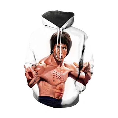 Image of Men&#039;s Li Xiaolong Dragon 3D Print Kung Fu Hooded Sweatshirt MMA Boxing Hoodies Fashion Casual Loose Pullover Hoodie