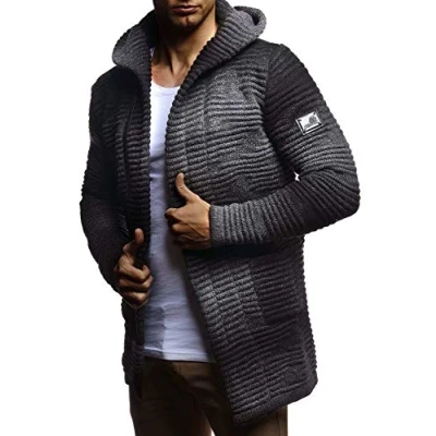 Image of Leif Nelson Men Cardigan Jacket Hood LN 7180 Anthracite XX Large
