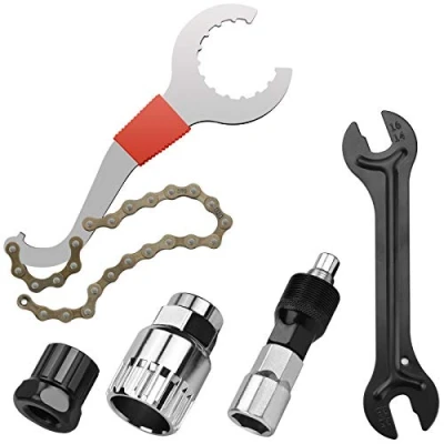Image of Drado Mountain Bike Repair Tool Kits, Crank Removal Freewheel Cassetee remover Spanner/Wrench Chain Whip Buttom bracket Tools Set