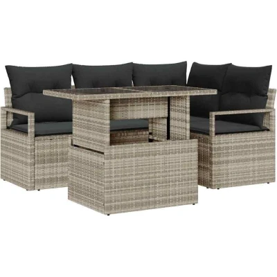 Image of vidaXL 5 Piece Garden Sofa Set with Cushions Light Grey Poly Rattan