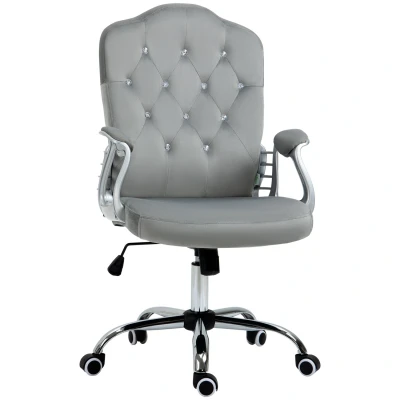 Image of Vinsetto Home Office Chair, Velvet Computer Button Tufted Backrest with Swivel Wheels, Adjustable Height and Tilt Function, Grey