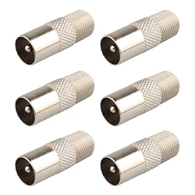 Image of Jopto 6PCS Female to Male TV Aerial Coaxial Coupler Cable F Connectors Adaptor Satellite T/F Type Screw Connector Socket Antenna Distributor RF Coax Nickel Plating Adapter Converter