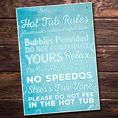 Image of RED OCEAN Hot Tub Rules Novelty Hanging Garden Shed Plaque SummerHouse Party Pool Funny Gift Sign