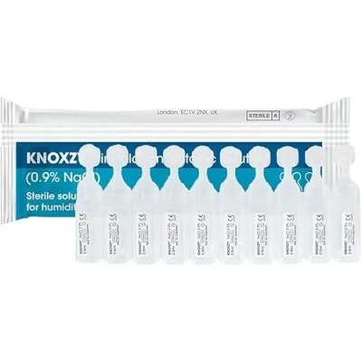 Image of KNOXZY Isotonic Saline Solution 0.9% Sodium Chloride NaCl Inhalation for Humidifying The Airways 20 X 2.5 ml Unit Dose Vials, Pharmaceutical Grade (Isotonic 10 Vials)