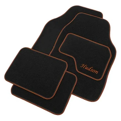 Image of JVL Personalised Universal Black Carpet Car Mat Set with Orange Embroidered Drivers