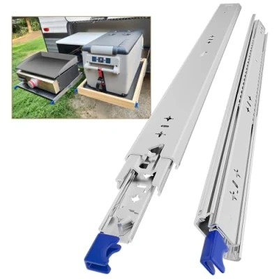 Image of AOLISHENG Heavy Duty Drawer Runners 600mm with Lock Strong Locking Slides Load Capacity 110Kg Draw Runners, Side Mount 1 Pair, 24inch